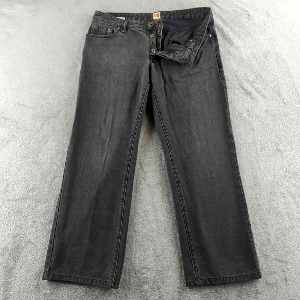 Hugo Boss Jeans Mens 36x29* Black Faded‎ Orange31 Regular Fit Button Fly Denim